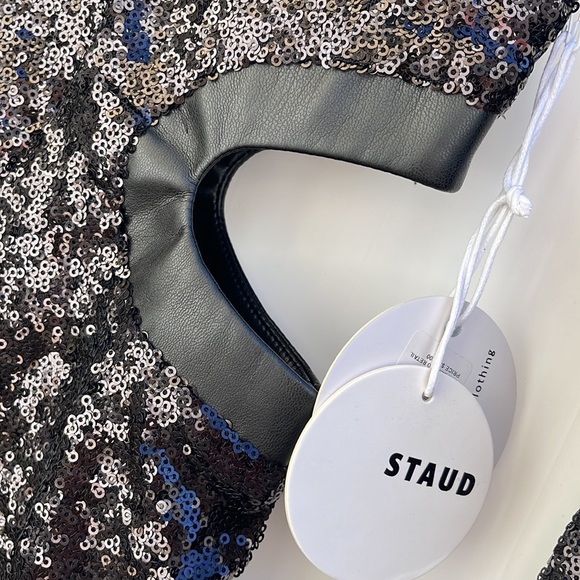 STAUD - Black Sequins Long Sleeve Mini Cut Out Dress - XS - Picture 6 of 15